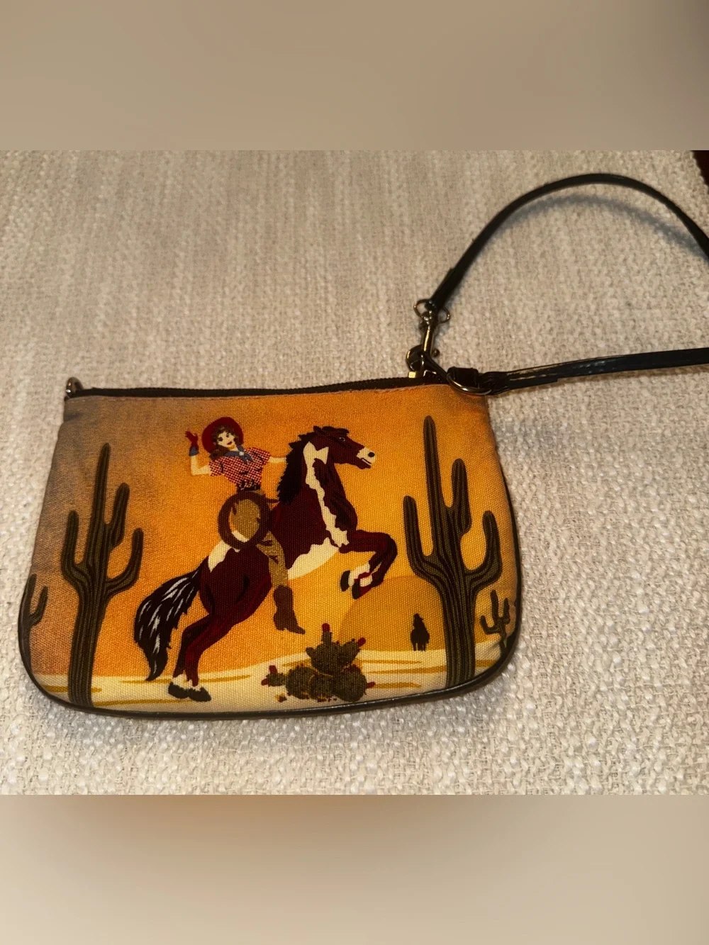 Vintage Beaded Cowgirl Sunset Kitsch Wristlet